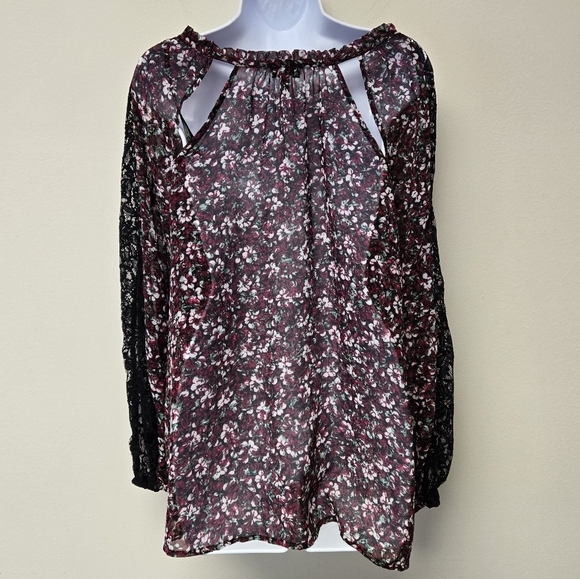 Jessica Simpson Lorette Floral peasant blouse Raspberry Radiance L - Picture 3 of 10